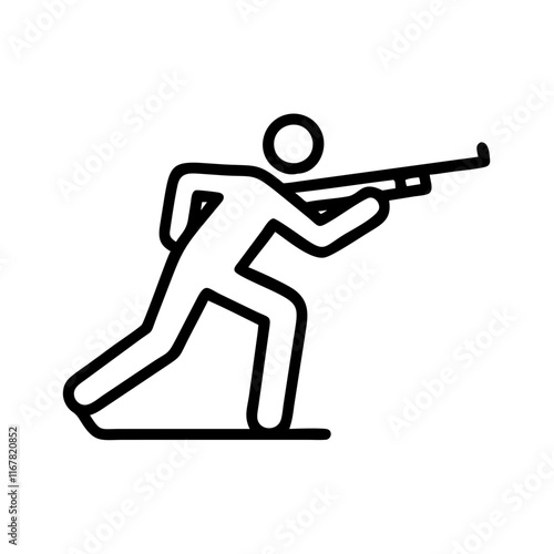 Minimalist line drawing of a person aiming with a rifle