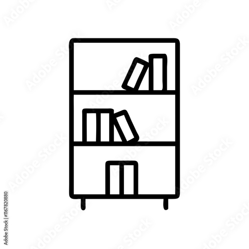 Minimalist line drawing of a bookshelf with books arranged on its shelves