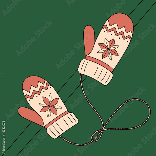 Illustration of cozy winter mittens with decorative patterns for cold weather concepts