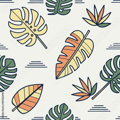 Vibrant leafy seamless pattern illustration featuring tropical leaves for decorative and nature themes