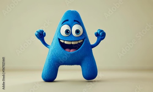 3D child animated dancing character mascot letter A on flat beige background