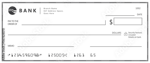 Bank check, vector blank money cheque, checkbook template with guilloche pattern and fields. Currency payment coupon, money check background	