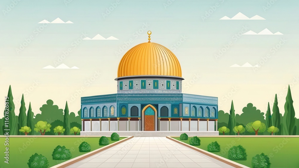 Fototapeta premium Creative Depiction of Masjid Al-Aqsa in Palestine With a Colorful Background. Generative AI