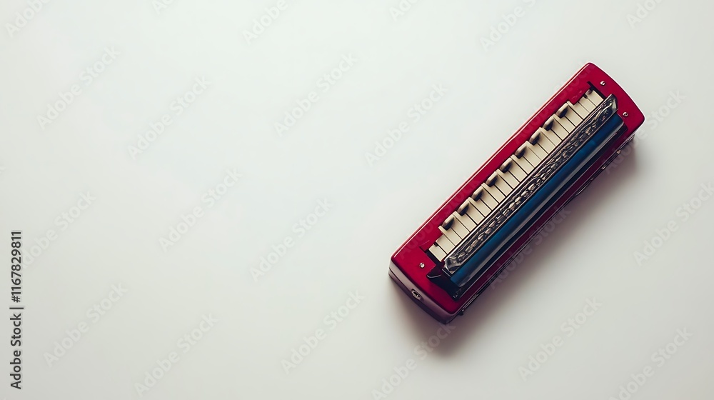 Red Harmonica on a White Background Red Harmonica on a White Background