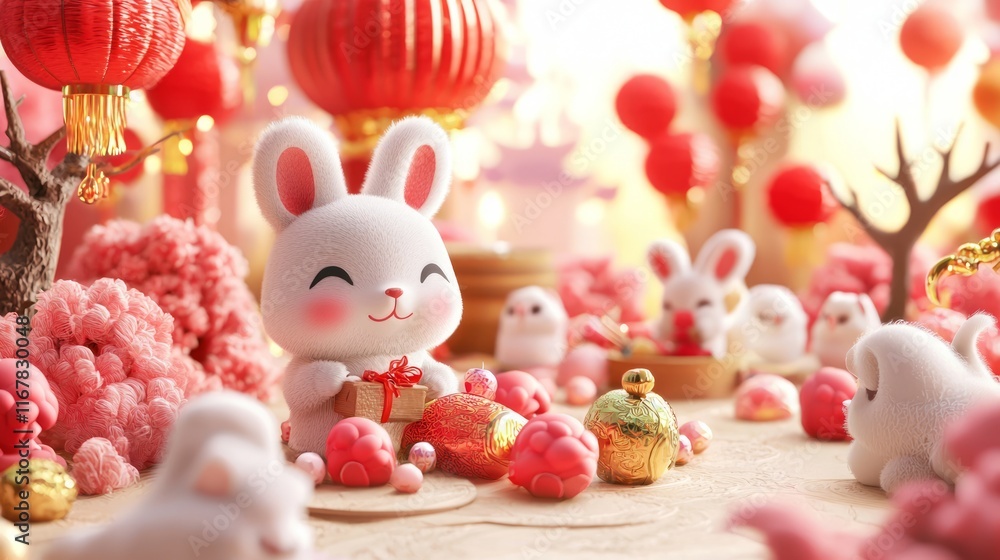 Joyful Lunar New Year Animal Crafters in Colorful 3D Rendered Scene Joyful Lunar New Year Animal Crafters in Colorful 3D Rendered Scene