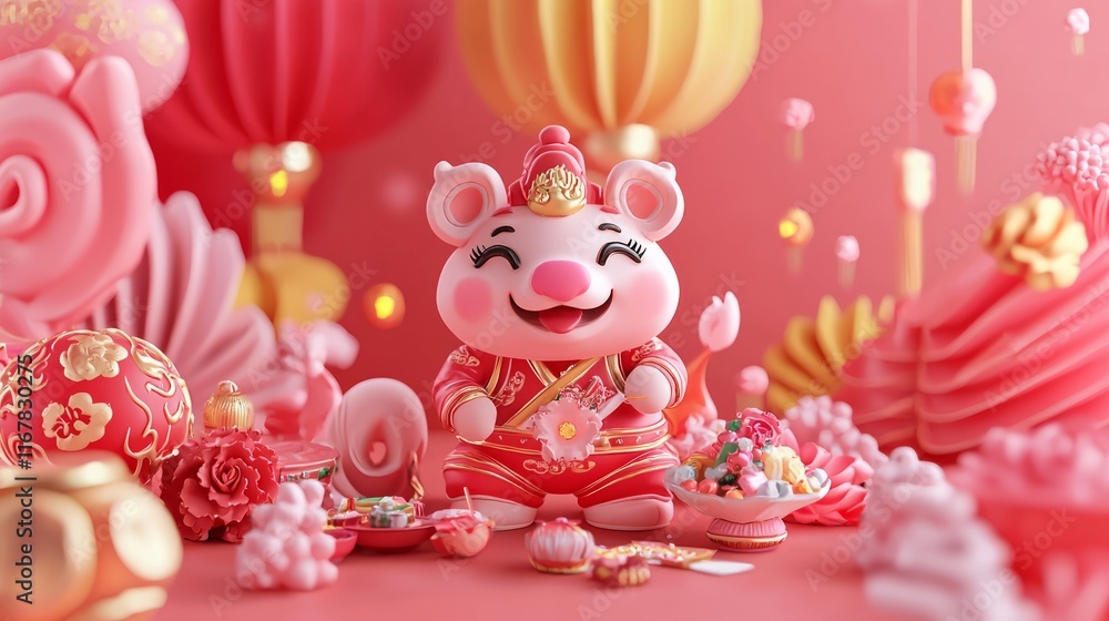 Joyful Lunar New Year Animals Crafting Vibrant Wallpaper Design | 3D Render Digital Artwork Joyful Lunar New Year Animals Crafting Vibrant Wallpaper Design | 3D Render Digital Artwork