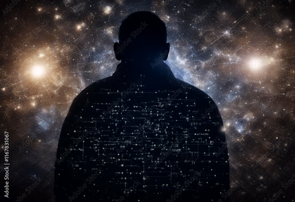 physical mathematical formulas man universe universe silhouette physical mathematical formulas man universe universe silhouette