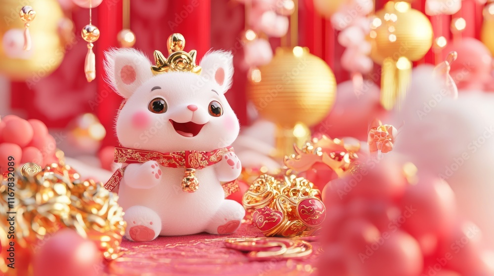 Festive Lunar New Year Dance: Joyful Animals Celebrating with Colorful Decorations - 3D Render Digital Artwork Festive Lunar New Year Dance: Joyful Animals Celebrating with Colorful Decorations - 3D Render Digital Artwork