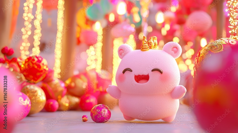 Lunar New Year Unity: Adorable Creatures Celebrating with Traditions in Vibrant 3D Render Scene Lunar New Year Unity: Adorable Creatures Celebrating with Traditions in Vibrant 3D Render Scene