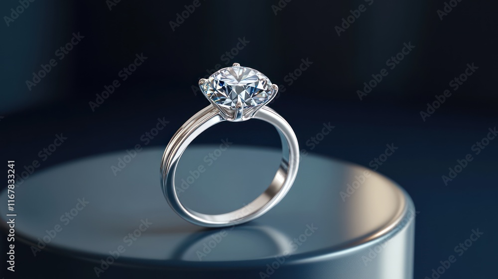 Sparkling solitaire diamond ring on dark blue stand. Sparkling solitaire diamond ring on dark blue stand.