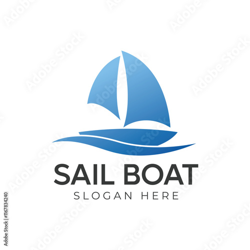 Modern and minimal boat logo icon, beach island vector template