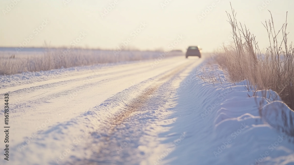 Naklejka premium Car driving on a winter road