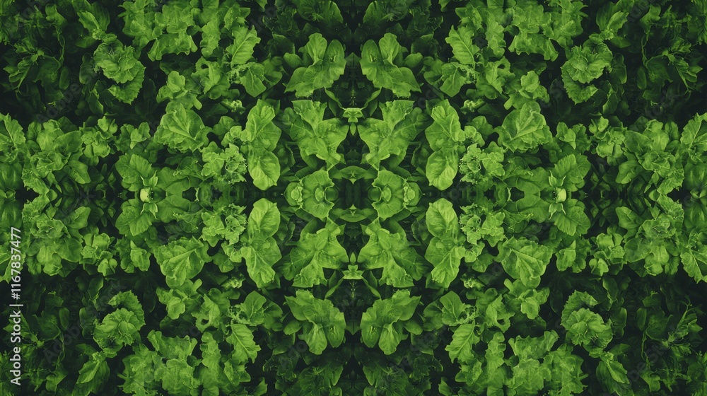 Harvest Harmony: Symmetrical Rows of Lush Leafy Produce from a Cinematic Top-Down View