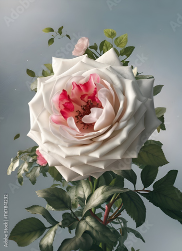 beautiful pink-white  rose against soft blue graphic  background. Digital artwork.   Ai genarated