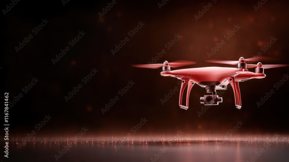 A sleek red drone hovers mid-air against a dramatic dark backdrop, symbolizing advanced technology and innovation in modern aerial photography and surveillance. A sleek red drone hovers mid-air against a dramatic dark backdrop, symbolizing advanced technology and innovation in modern aerial photography and surveillance.