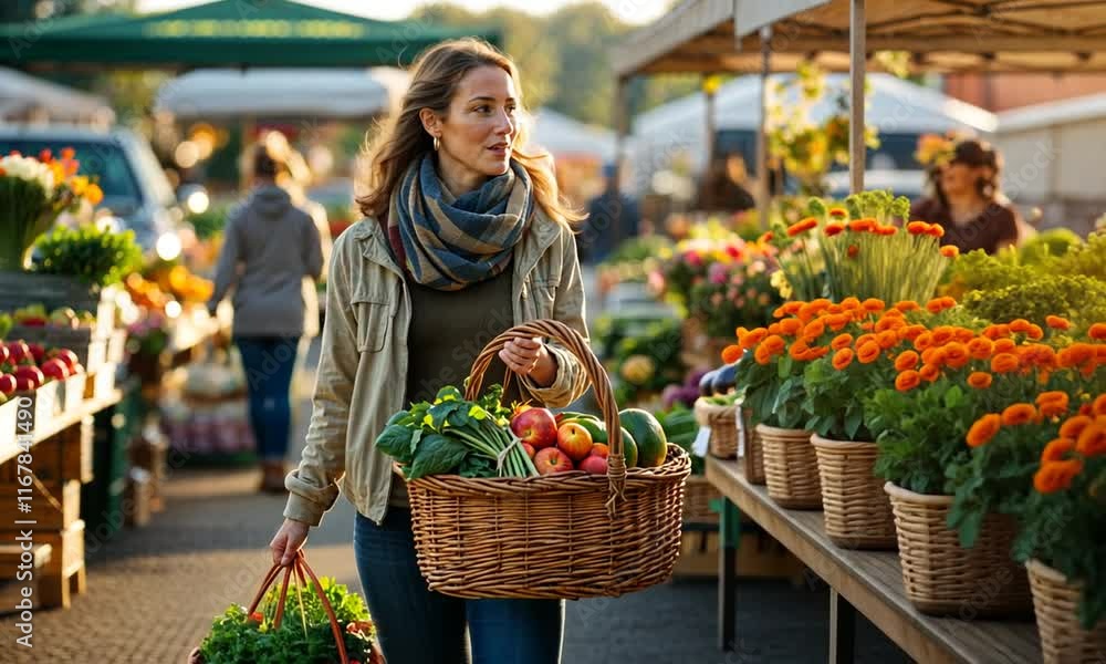 Woman Shopping at Outdoor Market