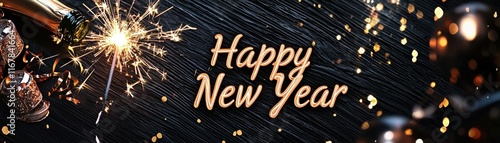 Festive and Warm Happy New Year Banner with Celebration Sparkler and Glowing Lights for Joyful Occasions