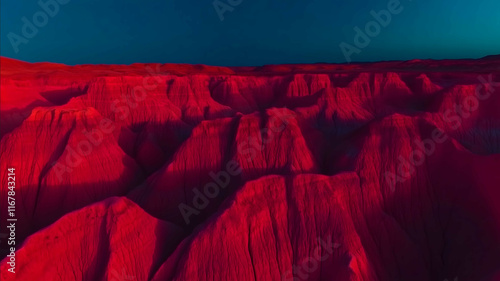 a cinematic still from a music video close up on an otherwordly optical mojave desert set against a deep and dark blue sky at dusk landscape is slightly illuminated by photo