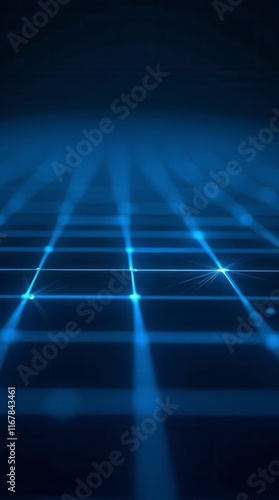 Blue Grid With Glowing Lines On A Dark Background