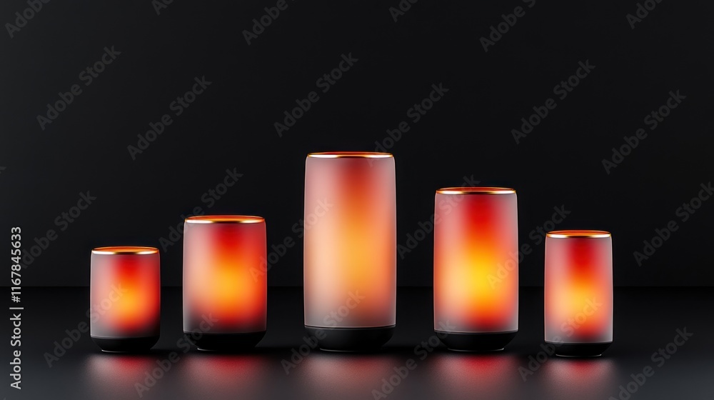 A collection of stylish lamps with a warm gradient glow. A collection of stylish lamps with a warm gradient glow.