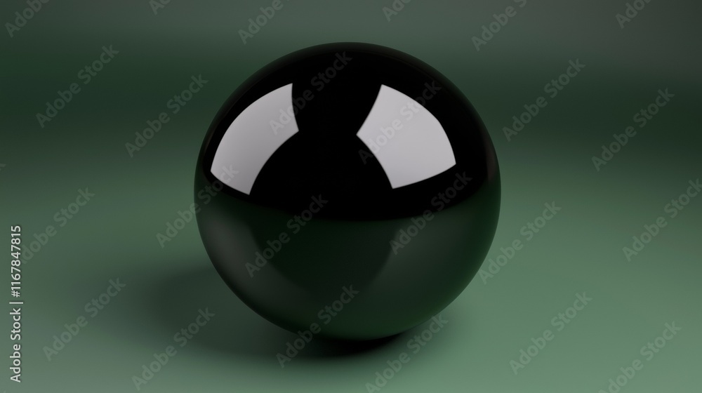 Reflection of light on a glossy black sphere against a soft green backdrop Reflection of light on a glossy black sphere against a soft green backdrop