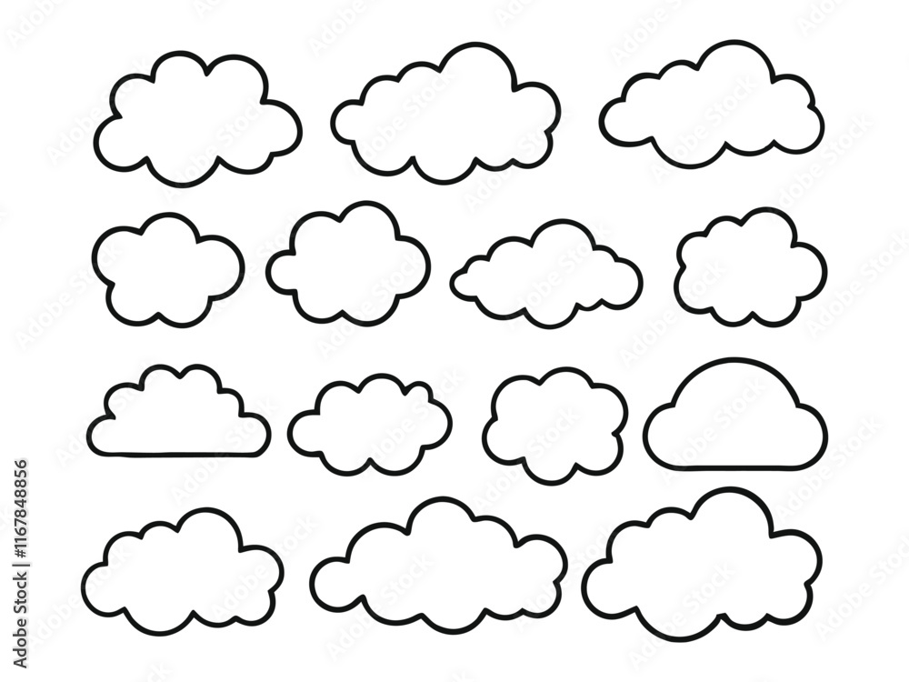 set collection of hand drawn cloud line art set collection of hand drawn cloud line art