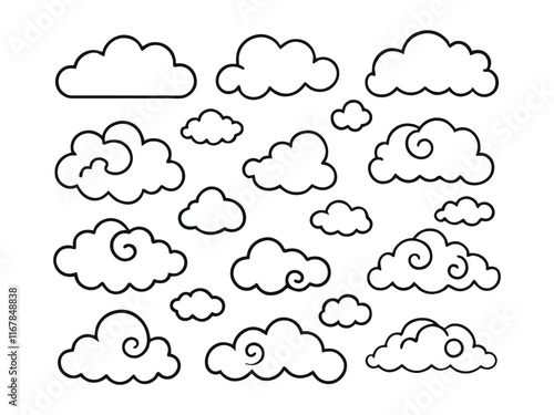 set collection of hand drawn cloud line art