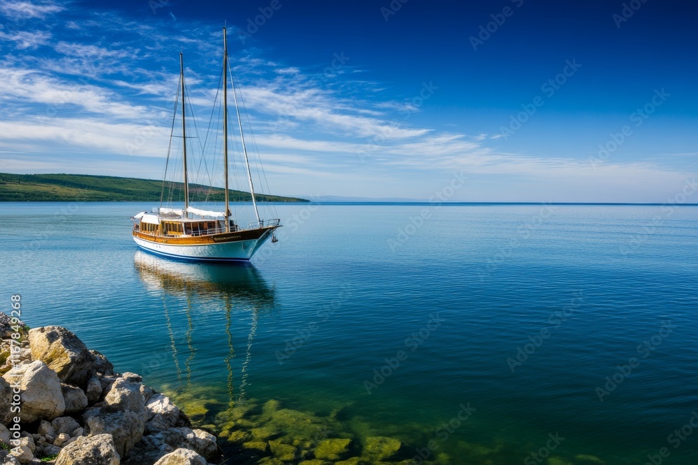 Fototapeta premium Boat is floating in the ocean