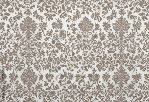 Classic damask textile pattern on white background,  sophisticated look,  antique styles,  traditional textiles