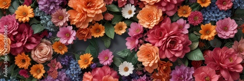Wallpaper Mural Colorful artificial flowers arranged in a floral wall with intricate details and textures,  floral wall,  floral display ,  interior design Torontodigital.ca