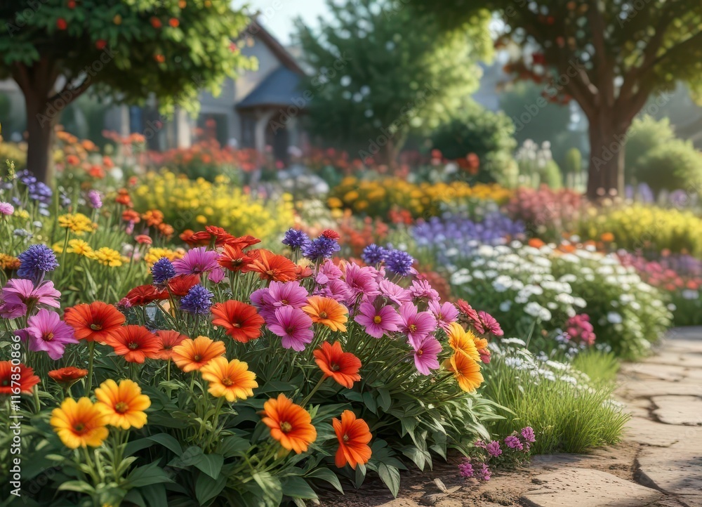custom made wallpaper toronto digitalColorful flowers blooming in a garden with changing seasons, floral, tree, nature