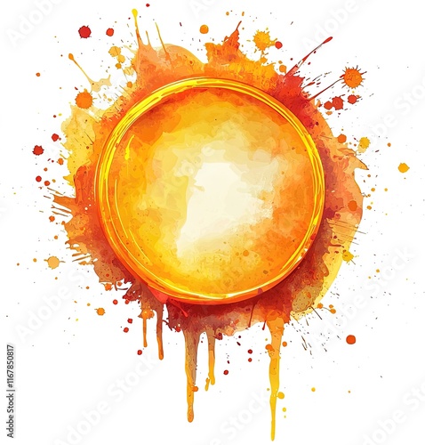 Watercolor Sunburst with Golden Ring - Perfect for Autumn, Summer, and Nature Themes