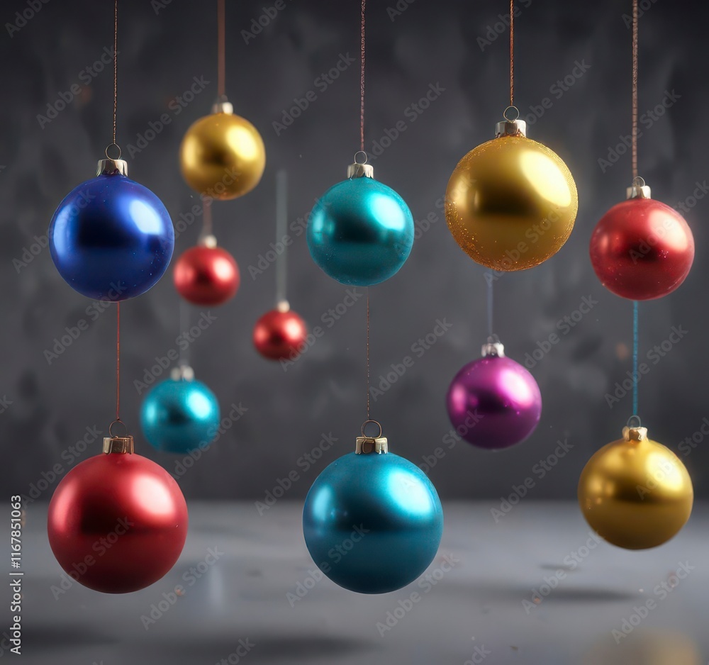 Colorful abstract Christmas balls floating in mid-air, spherical, colorful, festive Colorful abstract Christmas balls floating in mid-air, spherical, colorful, festive
