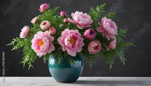 Wallpaper Mural Colorful Peony flowers in a vase with lush greenery,  blossom ,  flower bunch,  plant Torontodigital.ca
