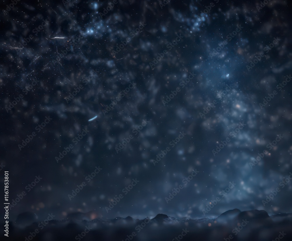 Fototapeta premium Dark blue night sky with glittering bokeh and starry light effects, night, universe, dark blue