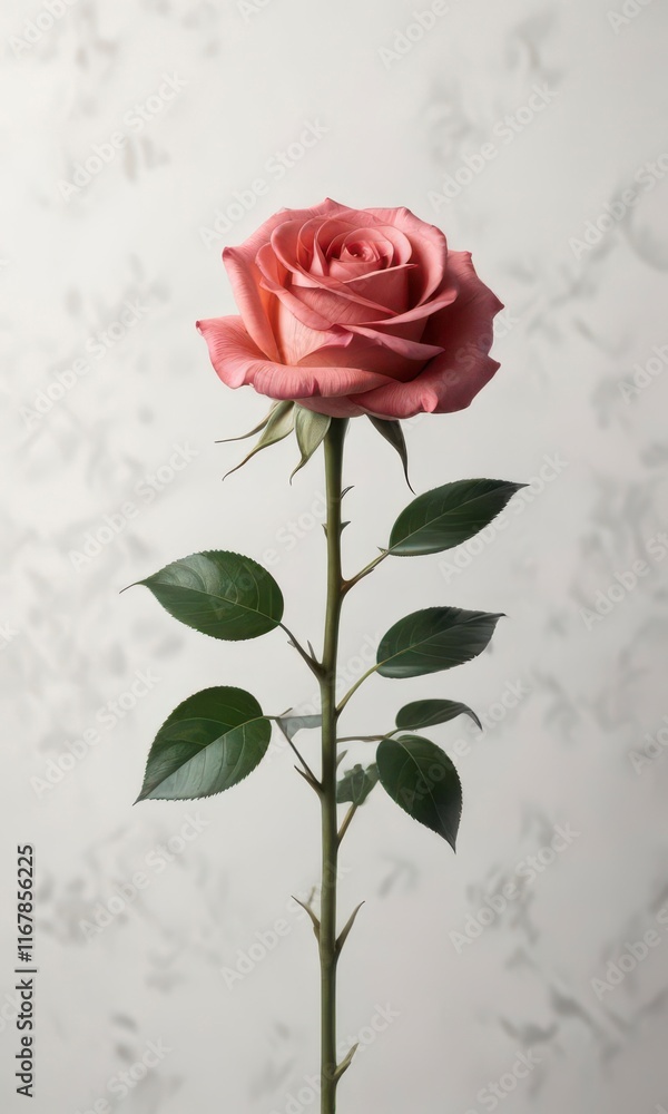 Fototapeta premium Floral shadow overlay mockup of a single rose on white background , pink, floral, isolated