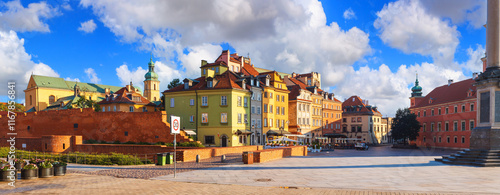 Cityscape, panorama, banner - view of Castle Square in the Old Town of Warsaw, Poland