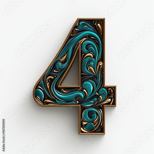 Elegant Aquamarine Number Four with Mocha Accents