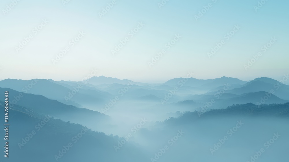 Misty Dawn Over Tranquil Rolling Hills - Serene Landscape Photography of Foggy Scenery at Sunrise Misty Dawn Over Tranquil Rolling Hills - Serene Landscape Photography of Foggy Scenery at Sunrise