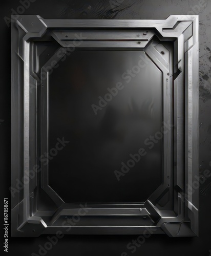 Metal plate with futuristic design on black brushed metallic background,  industrial,  high-tech, techno photo