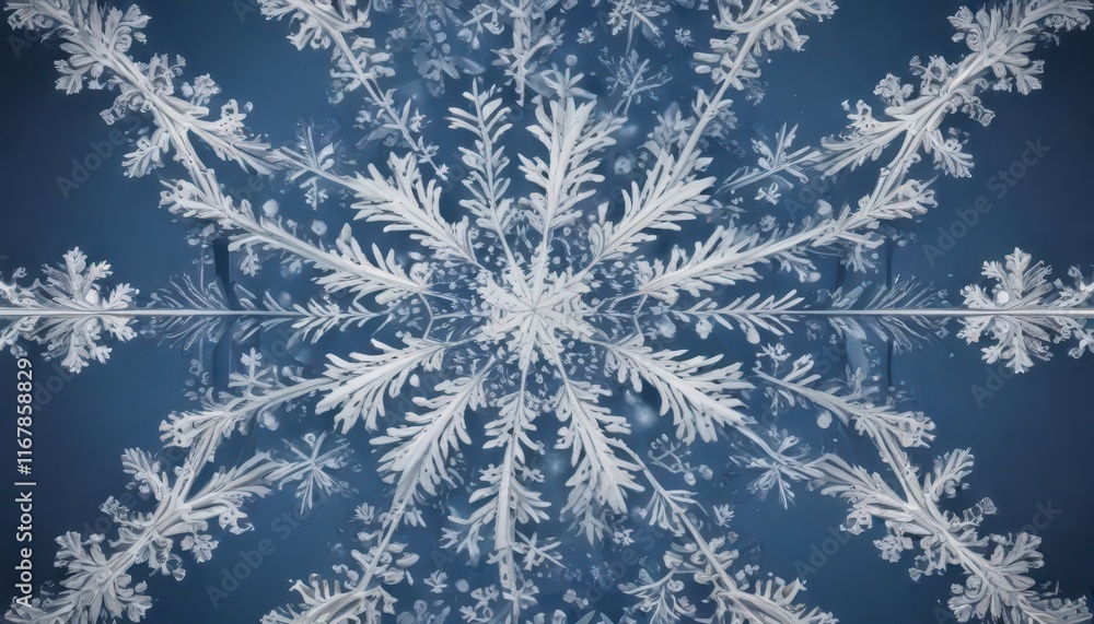Intricate and symmetrical snowflake border in shades of blue and white on a clean, minimalist background ,  patterned,  snowflakes,  icy