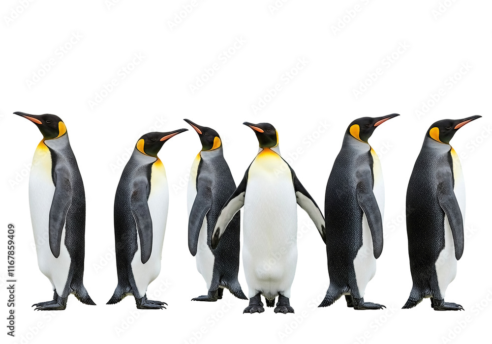 Fototapeta premium Set of King penguins isolated on the white background. Standing penguin.