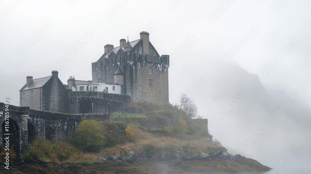 Enigmatic Morning Mist at a Historic Castle - Capture of Mystery and Grandeur Enigmatic Morning Mist at a Historic Castle - Capture of Mystery and Grandeur