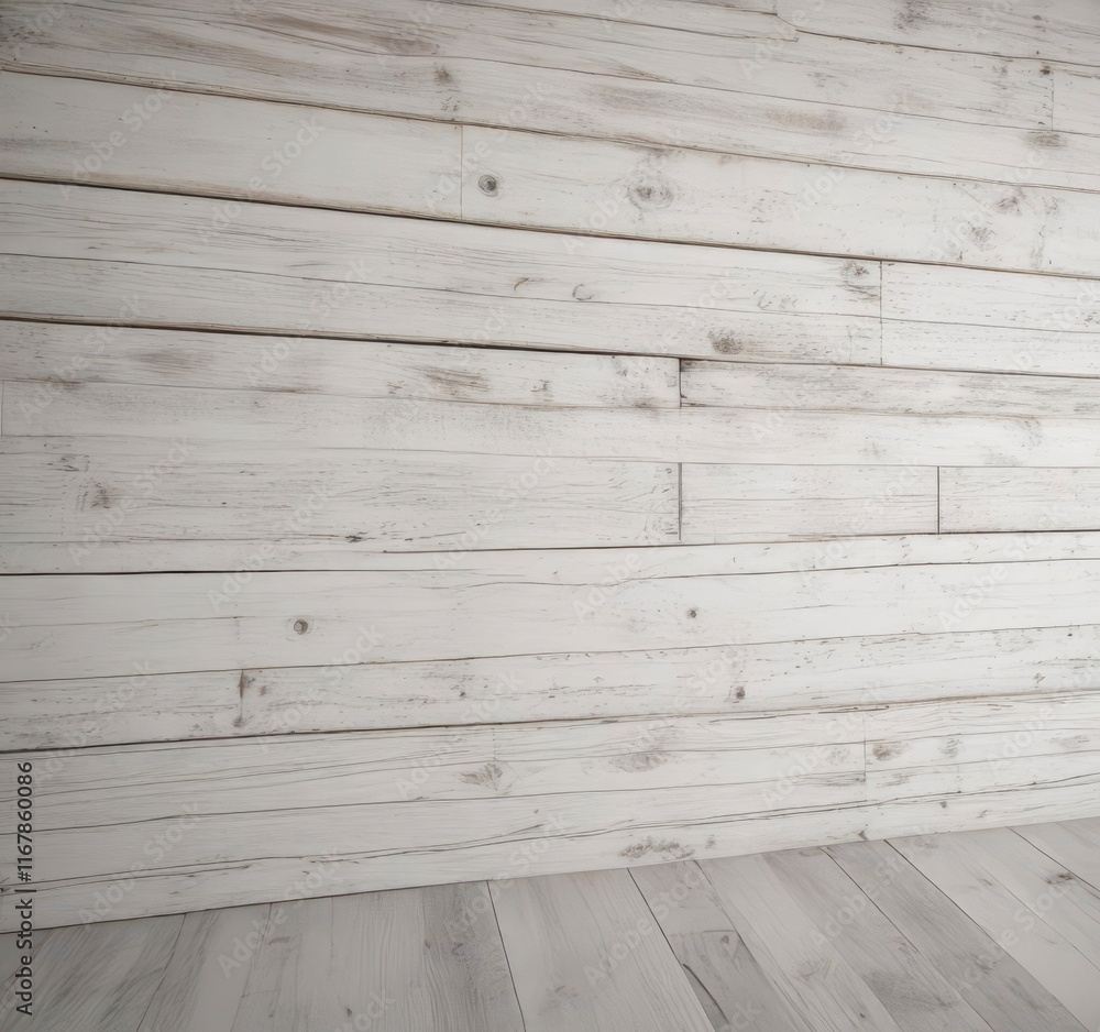 Obraz premium Smooth White Wood Texture Wall with Wooden Beams, white wood texture, interior design, wood wall