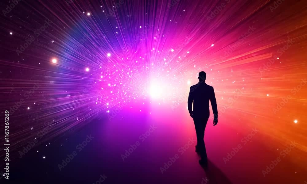 A Man Walking Towards a Bright, Colorful Future A Man Walking Towards a Bright, Colorful Future