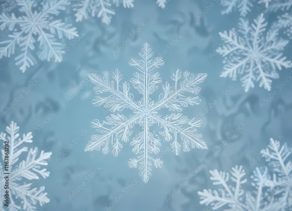 Silhouette of intricate hand-drawn snowflakes on a pale blue winter wonderland background, snowfall, delicate, winter Silhouette of intricate hand-drawn snowflakes on a pale blue winter wonderland background, snowfall, delicate, winter