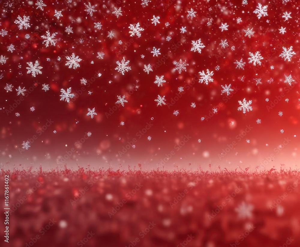 Small snowflakes scattered on Christmas illustration with red gradient , festive, red, decoration Small snowflakes scattered on Christmas illustration with red gradient , festive, red, decoration