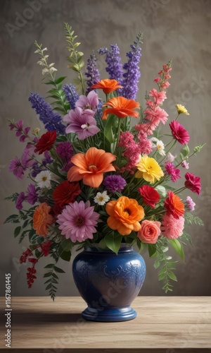 Wallpaper Mural Vibrant floral arrangement in a vintage style vase, background, texture, ornamental Torontodigital.ca