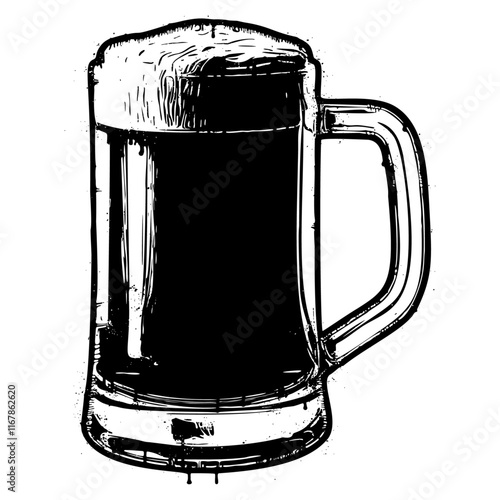 Classic beer mug illustration in graffiti stencil style with dripping paint effect