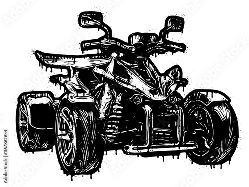 Quad bike illustration in graffiti stencil style with dripping paint effect